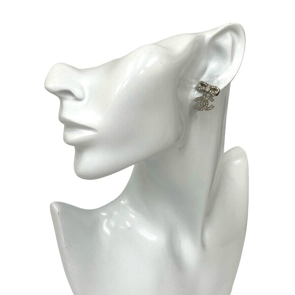CHANEL Silver Logo Earrings